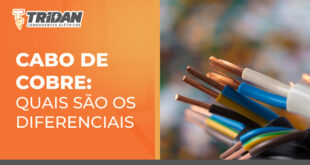 A direita uma imagem de cabos desencapados com cobre à mostra, à esquerda p texto Cabo e cobre: quais são os diferenciais